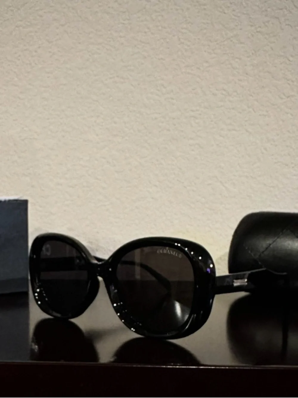 CHANEL Black Round Oversized Sunglasses
